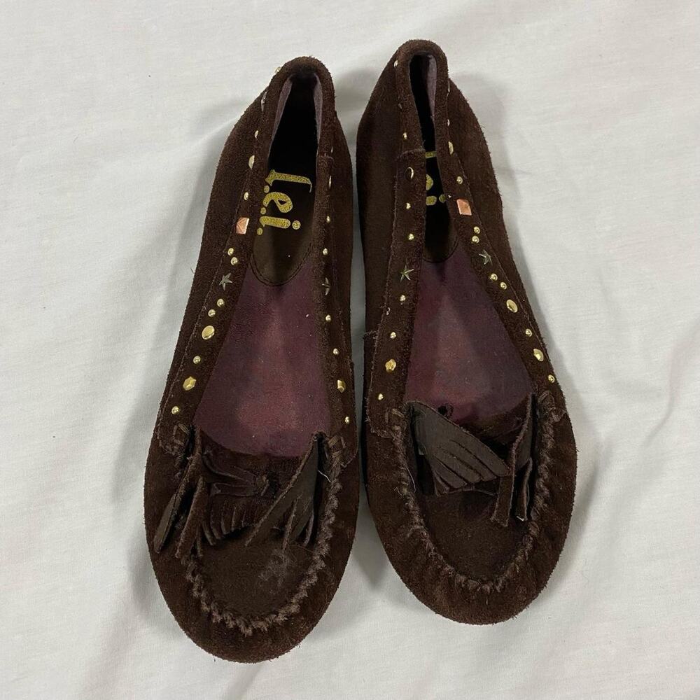 L.e.i. Fallon studded brown suede moccasin flats size 8 y2k indie boho preppy